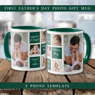 Caneca Feliz Dia de os pais 5 Foto Collage Green