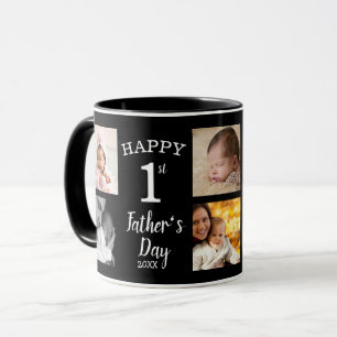 Caneca Feliz Dia de os pais 8 Colagem de Fotos Preto