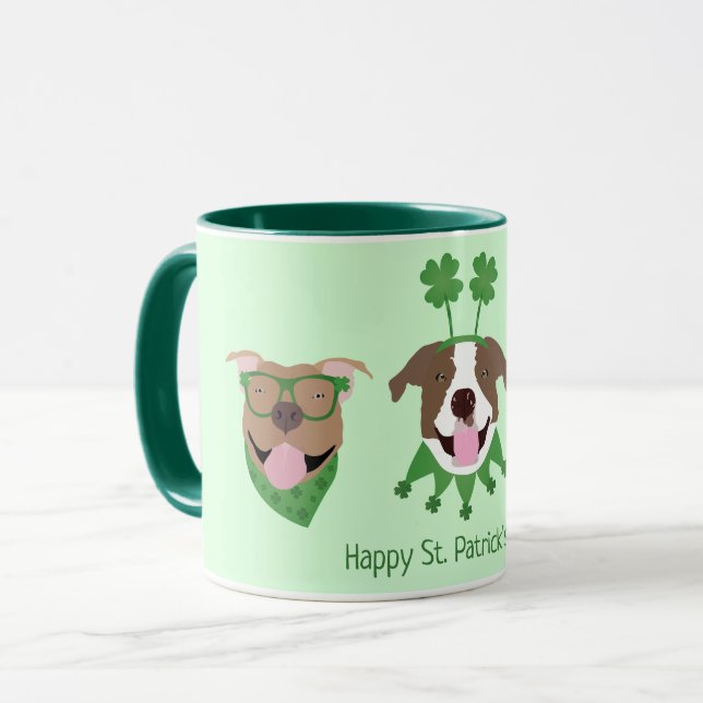 Caneca Feliz Dia de São Patrício Pit Bull Cães (Frente Esquerda)