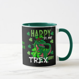 Caneca Feliz Dia de São Patrício T-Rex Shamrock Clover