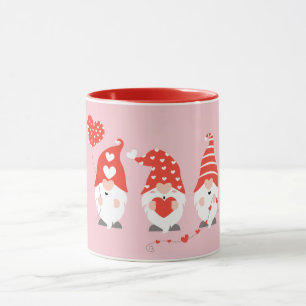 Caneca Feliz Dia dos Namorados Gnomos Vermelho Rosa