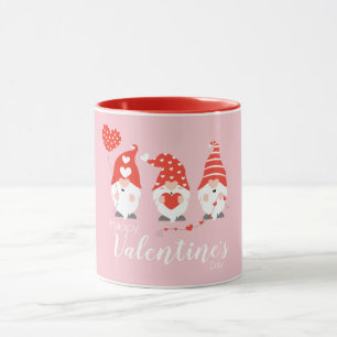 Caneca Feliz Dia dos Namorados Gnomos Vermelho Rosa