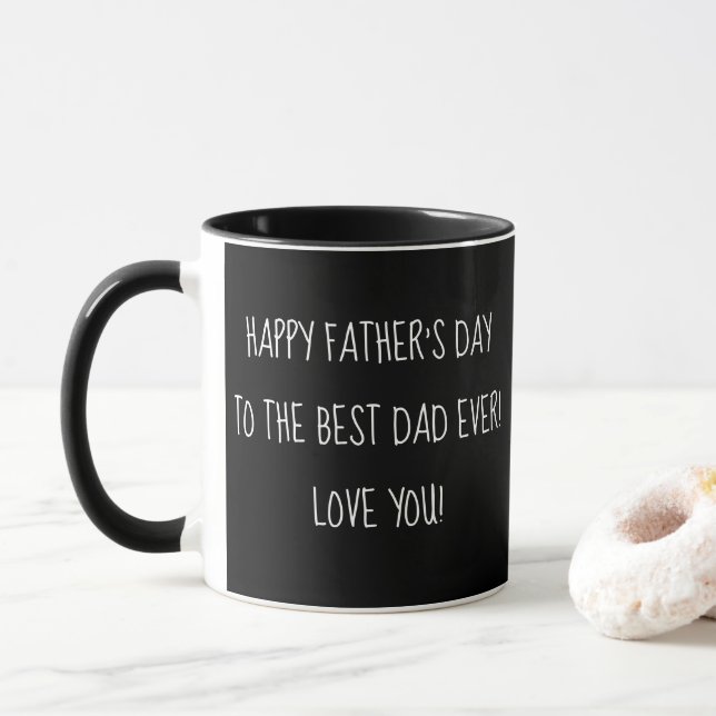Caneca feliz dia dos pais preto e branco script divertido (Com Donut)