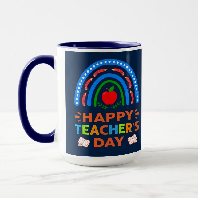 Caneca Feliz Dia dos Professores Rainbow & Apple Coffee (Esquerda)