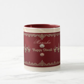 Caneca Feliz Diwali Motivos Deepak Patrimônio Indiano Mar