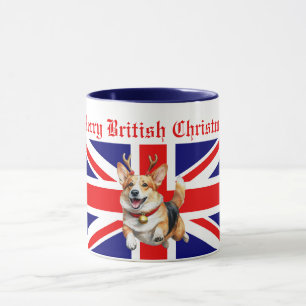 Caneca Feliz do Natal britânico Corgi Reindeer Antlers