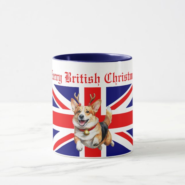 Caneca Feliz do Natal britânico Corgi Reindeer Antlers (Centro)