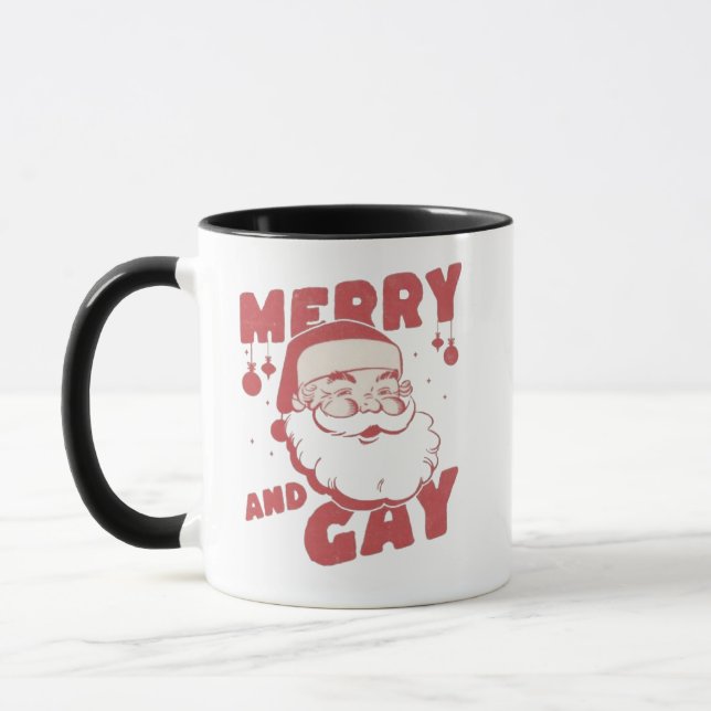 Caneca Feliz e Alegre Natal LGBTQ Diversão e Orgulho (Esquerda)