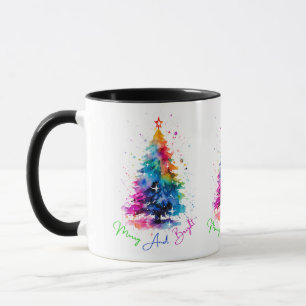 Caneca Feliz e Árvore de Natal Bright Neon Branca