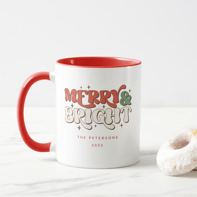 Caneca Feliz e Bright Retro Natal (Com Donut)