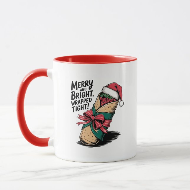 Caneca Feliz e Brilho: Um Burrito de Natal Festivo (Esquerda)