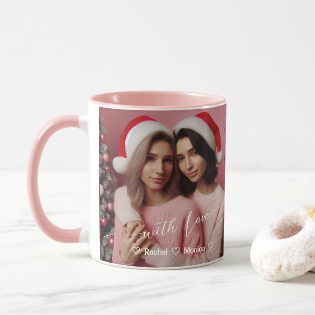 Caneca Feliz e Lésbica Brilhante Rosa | Foto personalizad (Com Donut)