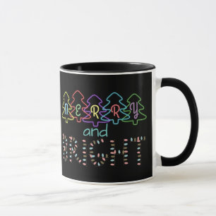 Caneca Feliz e Luzes de Natal Brilhantes