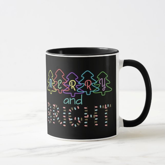Caneca Feliz e Luzes de Natal Brilhantes (Direita)