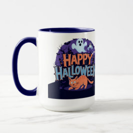 Caneca Feliz Fantasma de Halloween e Mug de Gato
