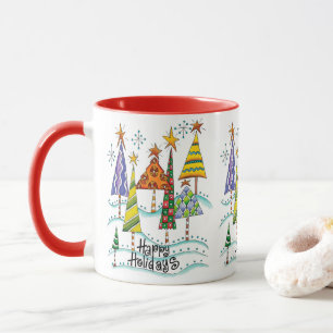 Caneca Feliz Férias! Árvores de Natal bonitas com Estrela
