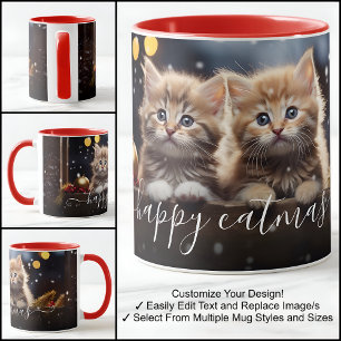 Caneca Feliz Gatinho Natal Gatinho Belo Modelo de Texto d