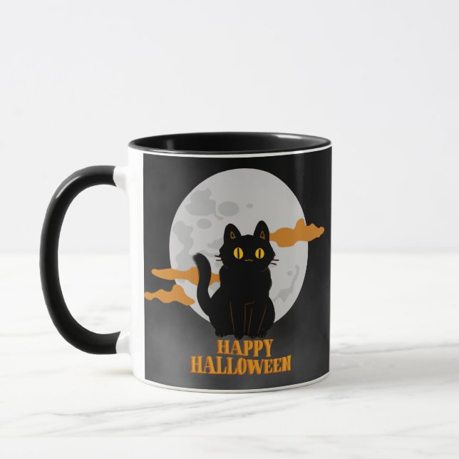Caneca Feliz Gato de Halloween com Lua Cheia (Esquerda)