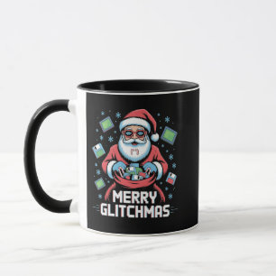 Caneca Feliz Glitchmas Codificação Programador Papai Noel