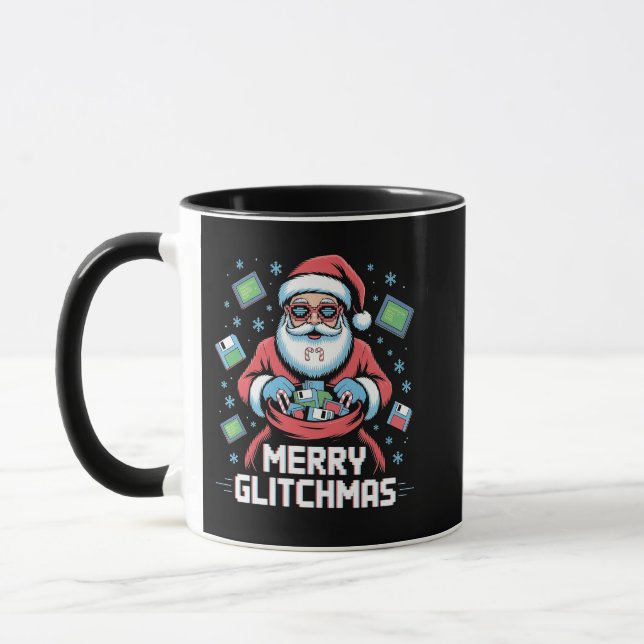 Caneca Feliz Glitchmas Coding Programmer Papais noeis Nat (Esquerda)