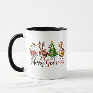 Caneca Feliz Goosemas Ganso de Natal Vestindo Papai Noel