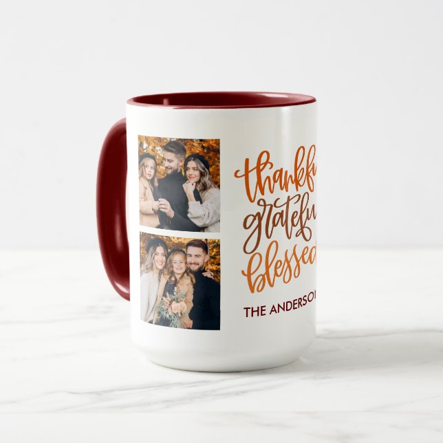 Caneca Feliz Gratificante Abençoado 4 Fotografia Nome Caf (Frente Esquerda)