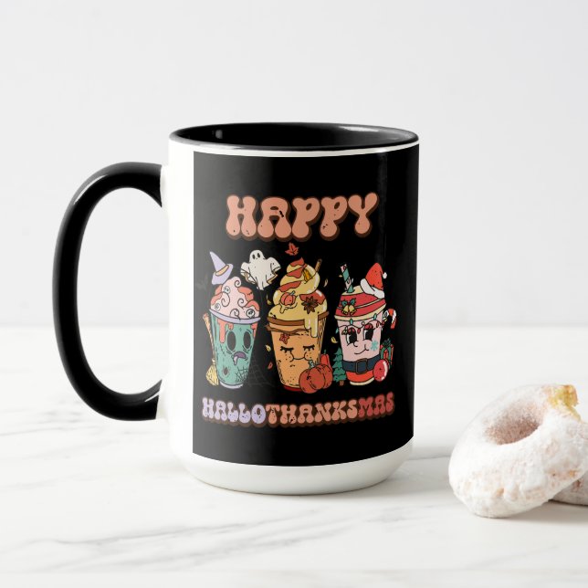 Caneca Feliz HalloObrigadoMas Engraçado Escuro (Com Donut)