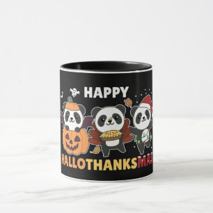 Caneca Feliz Hallothanksmas Pandas Christmas Panda