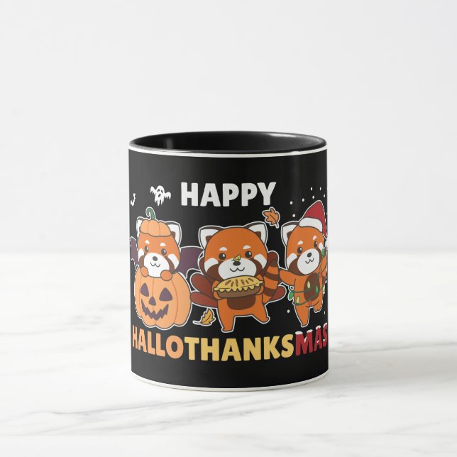 Caneca Feliz Hallothanksmas Pandas Christmas Red Panda (Centro)
