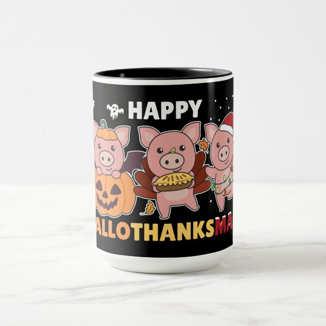 Caneca Feliz Hallothanksmas Porcos de Natal (Centro)
