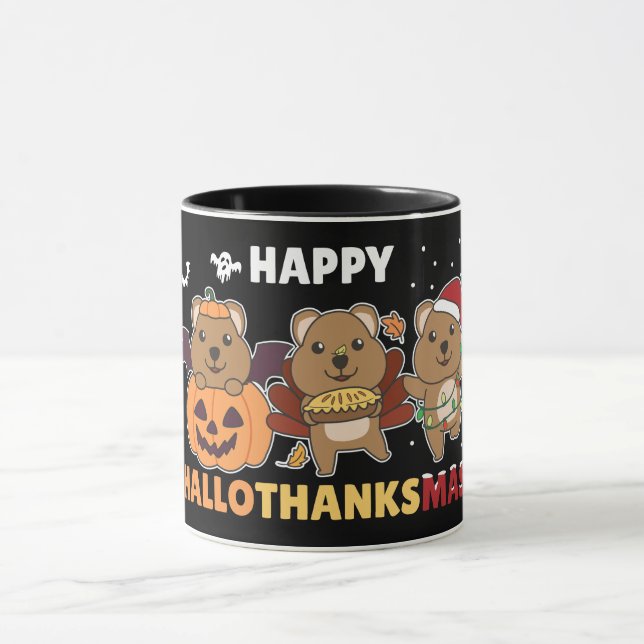 Caneca Feliz Hallothanksmas Quokkas Natal Quokka (Centro)
