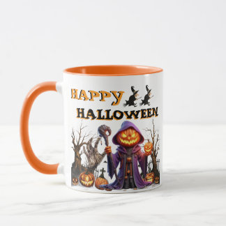 Caneca Feliz Halloween Abóbora Bruxa Café
