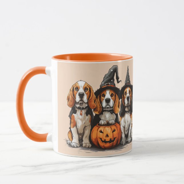 Caneca Feliz Halloween Beagle Dogs Jack O Lantern (Esquerda)
