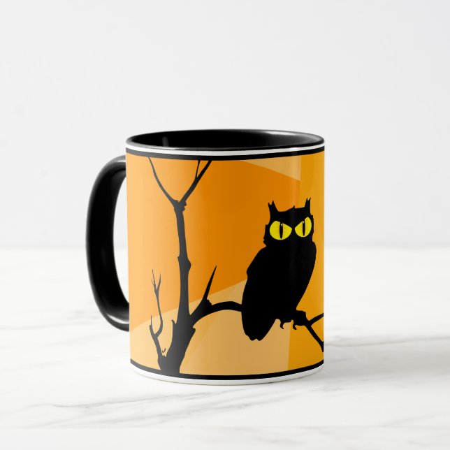 Caneca Feliz Halloween Black Orange Owl (Frente Esquerda)