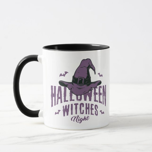Caneca Feliz Halloween Bruxas Noite – Chapéu de Br (Esquerda)