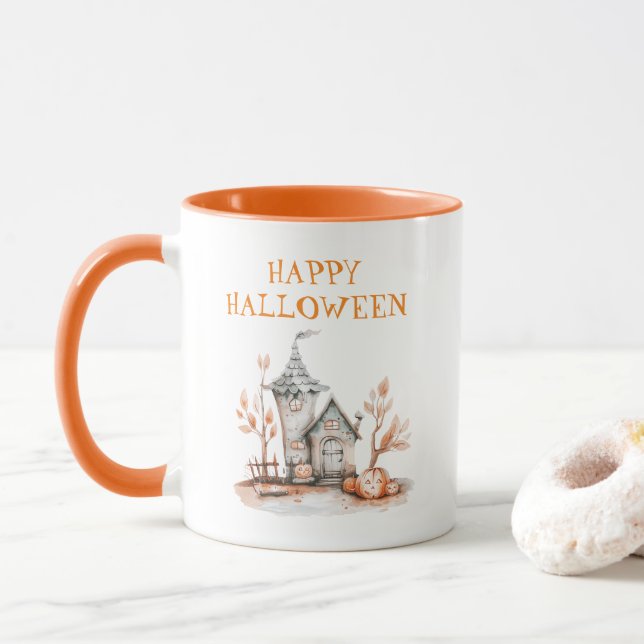 Caneca Feliz Halloween, Casa Assombrada (Com Donut)