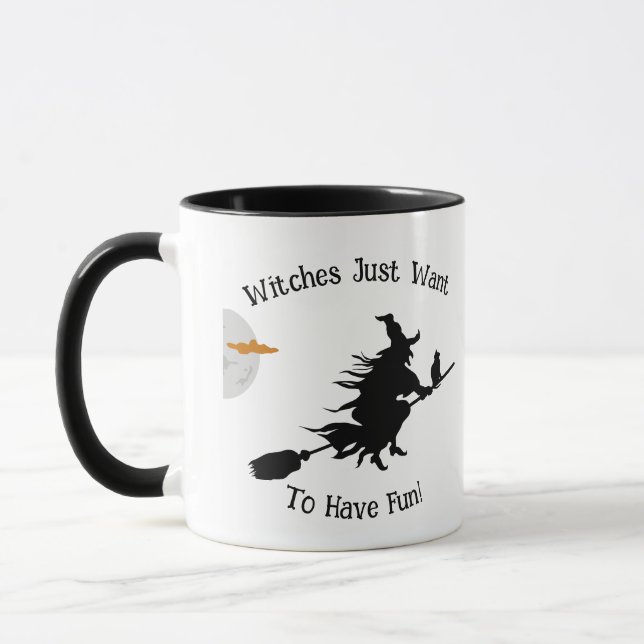 Caneca Feliz Halloween Engraçado Ditos Bruxas Vassouras G (Esquerda)