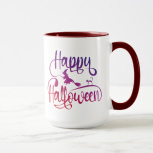 Caneca Feliz Halloween gradient voando feiticeiro