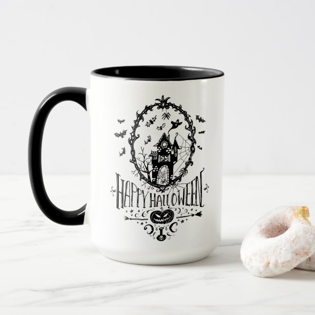 Caneca Feliz Halloween Huneen Rico Decorativo (Com Donut)