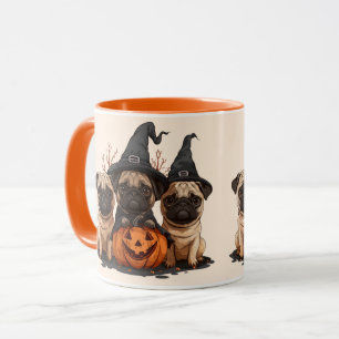 Caneca Feliz Halloween Pugs Jack O Lanternas