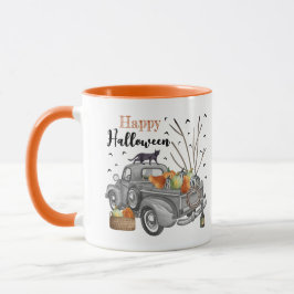 Caneca Feliz Halloween Vintage Truck Pumpkins Mug