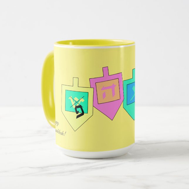 Caneca Feliz Hanukkah Hebraico (Frente Esquerda)