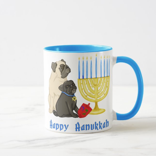 Caneca Feliz Hanukkah Pugs e Menorah Mugs (Direita)