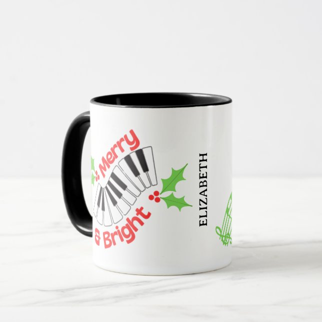 Caneca Feliz Ho Ho Pianista Natal (Frente Esquerda)