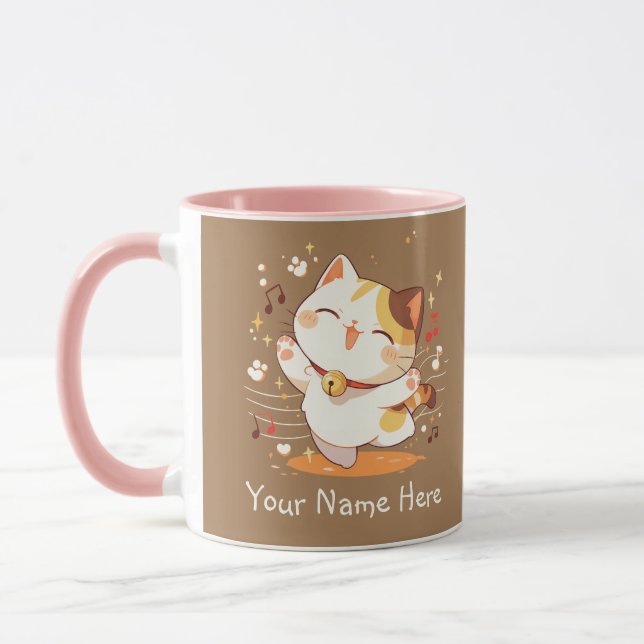 Caneca Feliz Kawaii Calico Cat Dançar para Música (Esquerda)