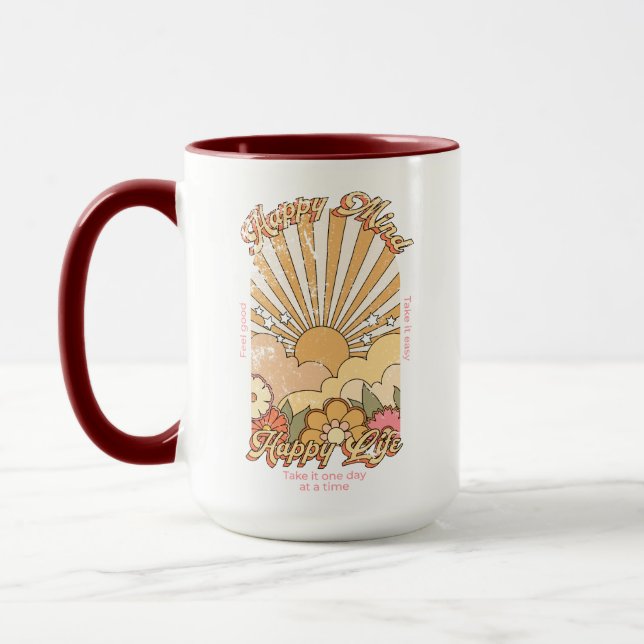 Caneca Feliz Mente Feliz Vida Hippy Groovy Vibes (Esquerda)