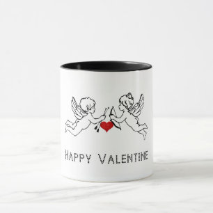 Caneca Feliz Namorados Cherubs Casal Corações Bonitos Tex