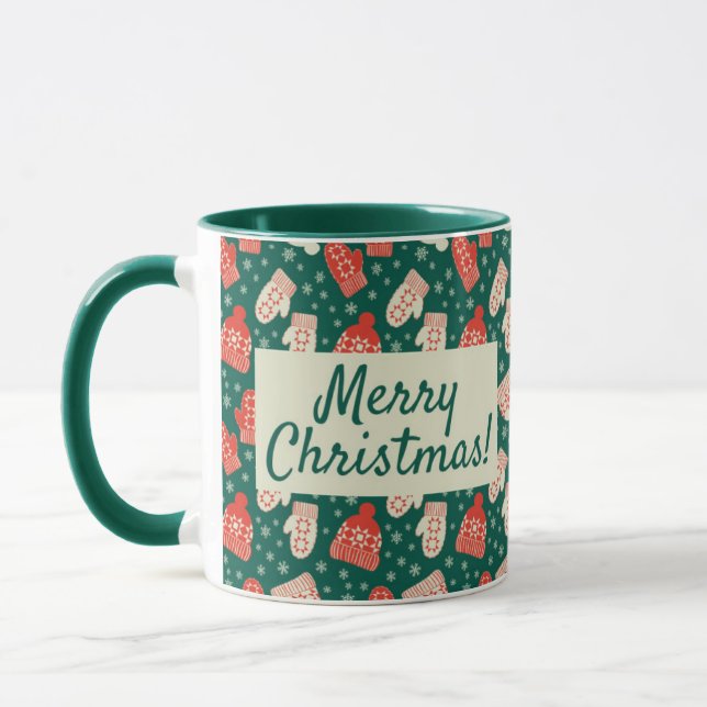 Caneca Feliz Natal 11oz Green Hat e Mittens Mug (Esquerda)