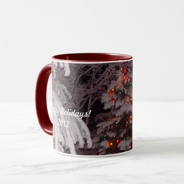 Caneca Feliz Natal Árvore Neve Luz Mug (Frente Esquerda)