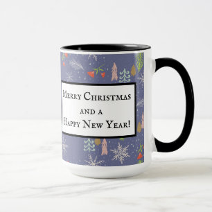 Caneca Feliz Natal Árvores Desenhadas à Mão Flores de